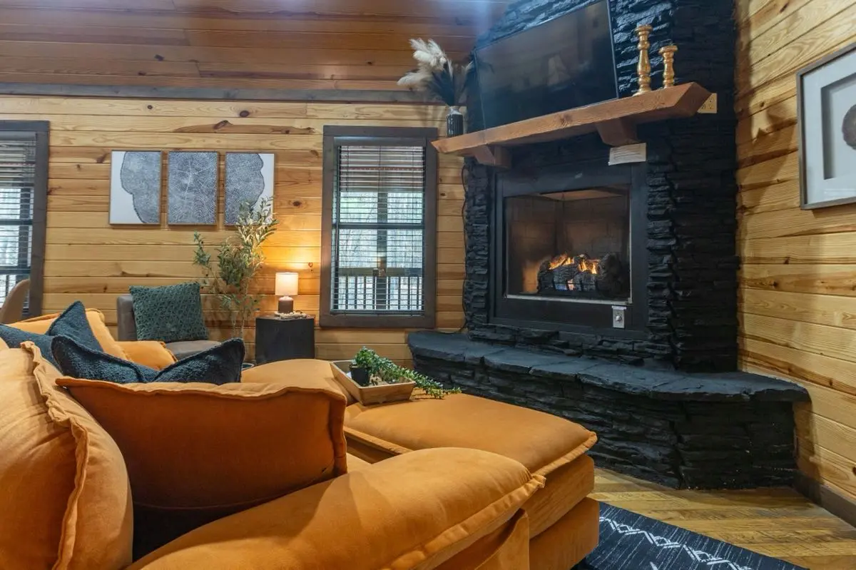 Cinnamon Spice Living Sofa Fireplace